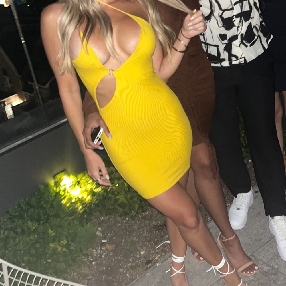 Oh Polly Mustard Backless Dress